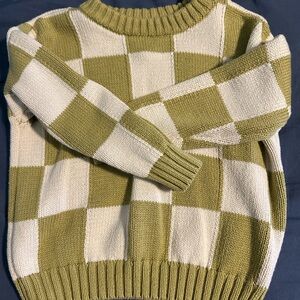 Kids Checkered Sweater - Green and White